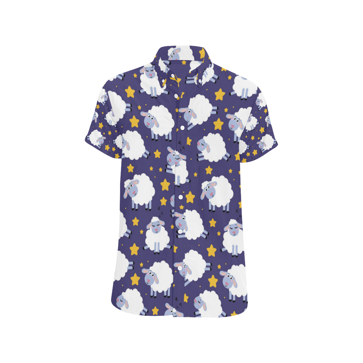 Sheep Pattern Print Design 03 Men's Short Sleeve Button Up Shirt