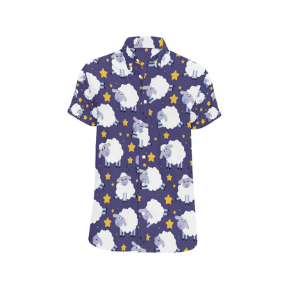 Sheep Pattern Print Design 03 Men's Short Sleeve Button Up Shirt