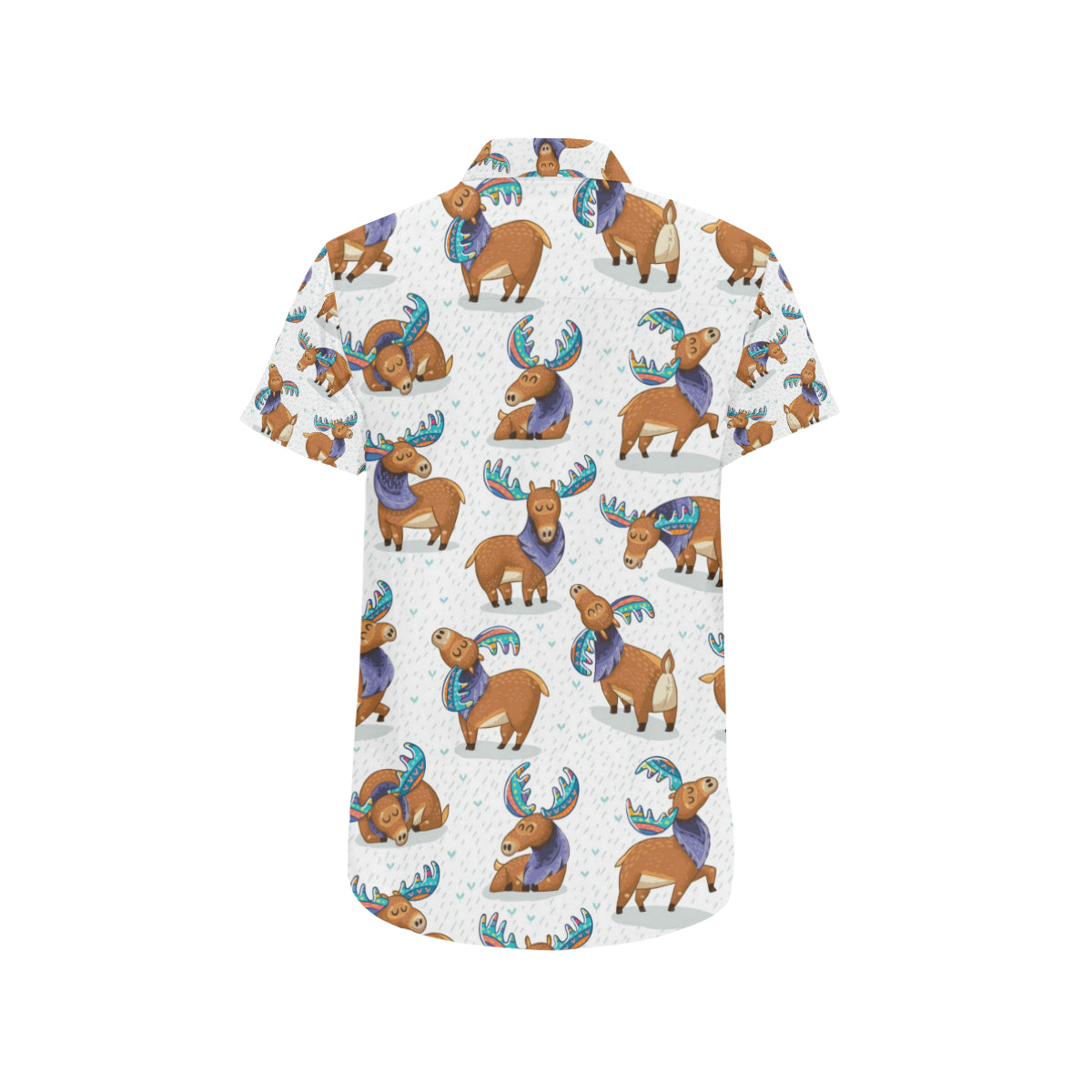 Moose Cute Pattern Print Design 01 Men's Short Sleeve Button Up Shirt