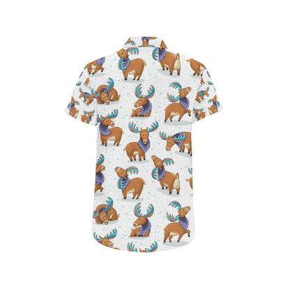 Moose Cute Pattern Print Design 01 Men's Short Sleeve Button Up Shirt
