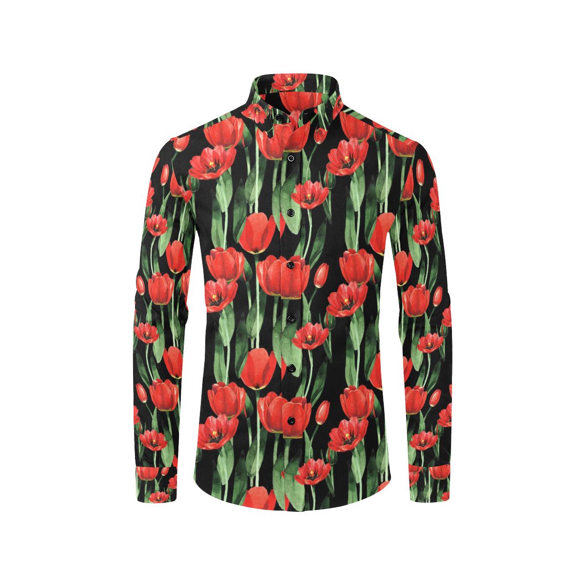 Tulip Red Pattern Print Design TP03 Men's Long Sleeve Shirt
