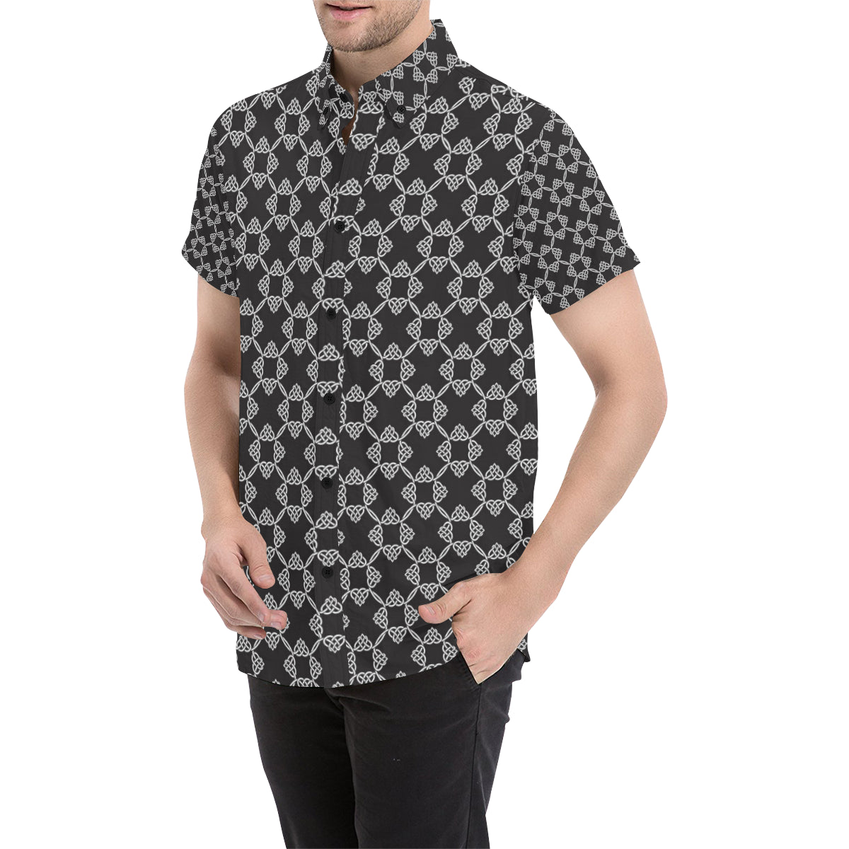 Celtic Pattern Print Design 06 Men's Short Sleeve Button Up Shirt