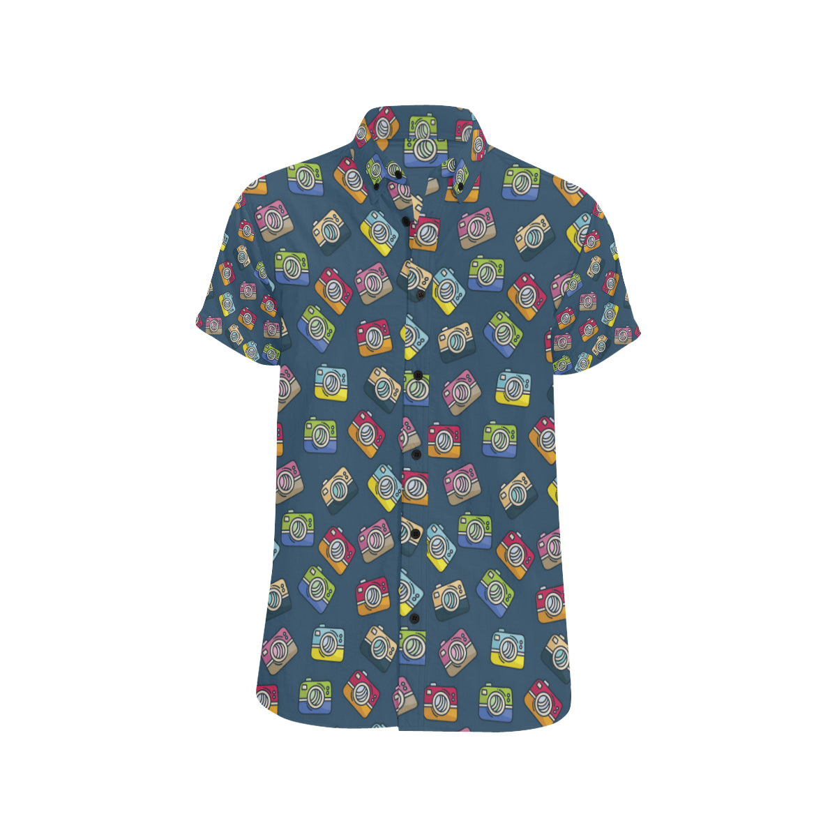Camera Pattern Print Design 03 Men's Short Sleeve Button Up Shirt