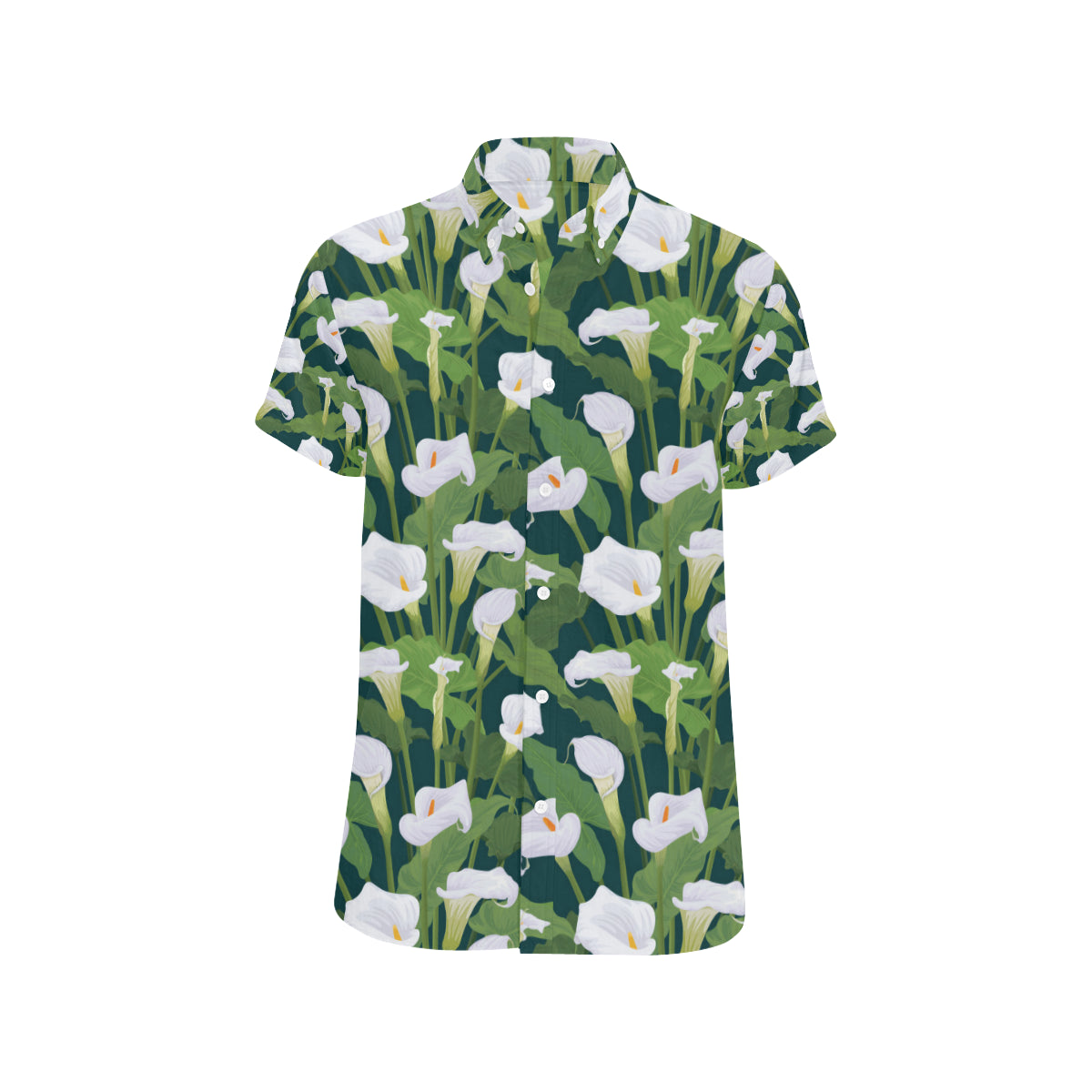 Lily Pattern Print Design 04 Men's Short Sleeve Button Up Shirt
