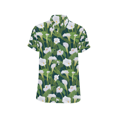 Lily Pattern Print Design 04 Men's Short Sleeve Button Up Shirt