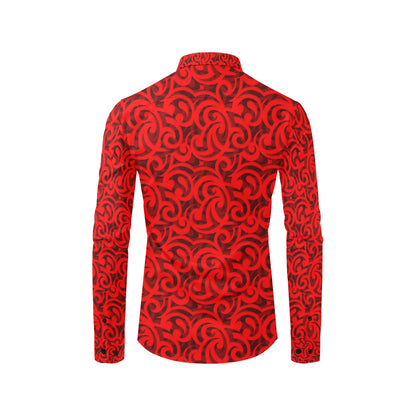 Maori Red Themed Design Print Men's Long Sleeve Shirt