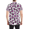 Leopard Pink Skin Print Men's Short Sleeve Button Up Shirt