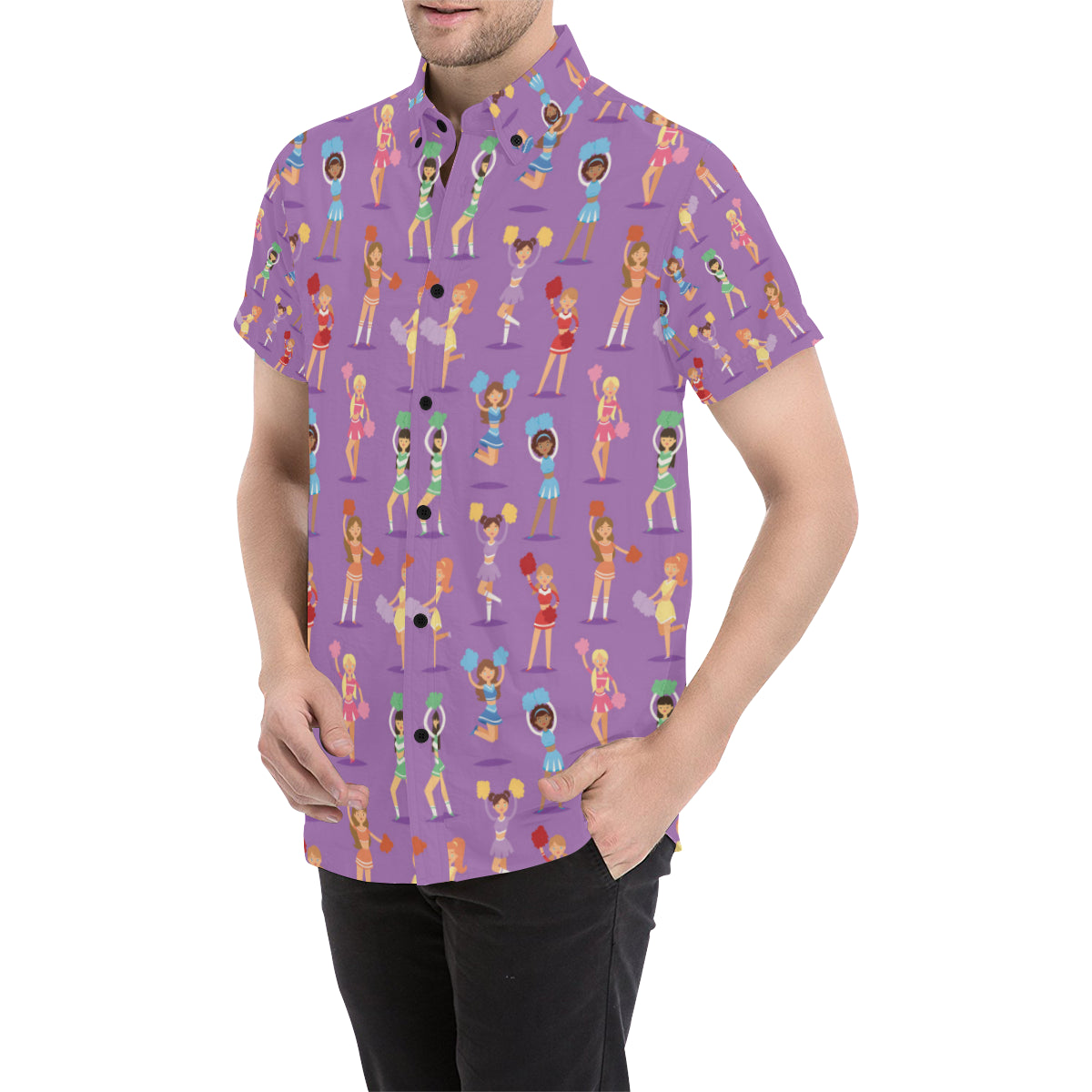 Cheerleader Pattern Print Design 02 Men's Short Sleeve Button Up Shirt