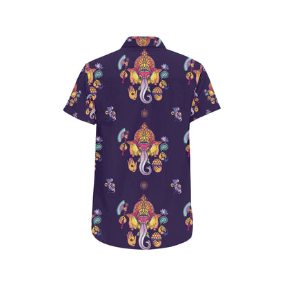 Ganesha Pattern Print Design 04 Men's Short Sleeve Button Up Shirt