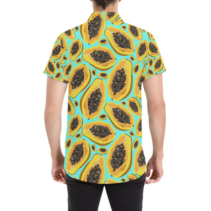 Papaya Pattern Print Design PP03 Men's Short Sleeve Button Up Shirt