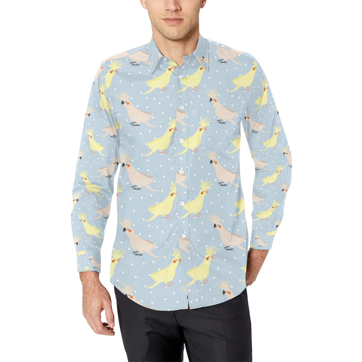Cockatiel Pattern Print Design 03 Men's Long Sleeve Shirt