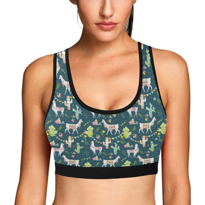 Llama with Cactus Design Print Sports Bra