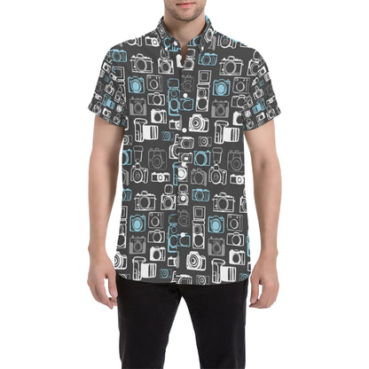 Camera Pattern Print Design 04 Men's Short Sleeve Button Up Shirt
