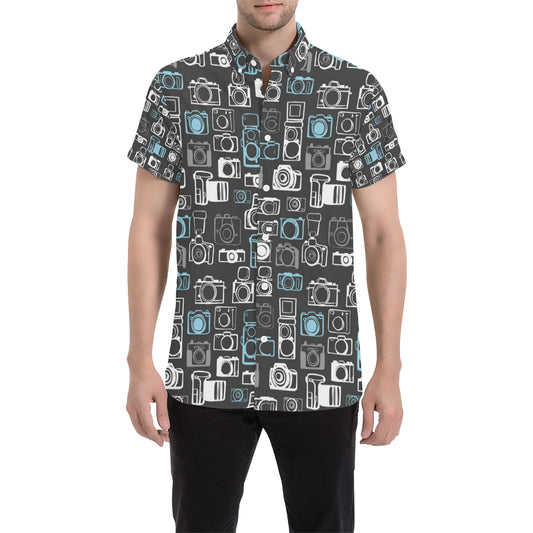 Camera Pattern Print Design 04 Men's Short Sleeve Button Up Shirt