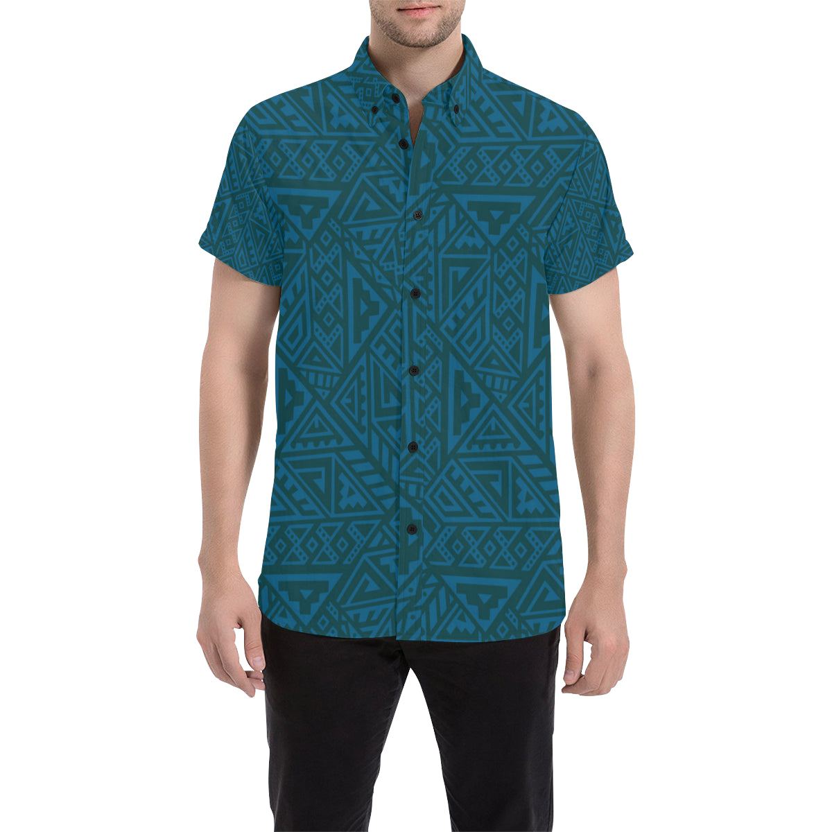 Maori Pattern Print Design 03 Men's Short Sleeve Button Up Shirt