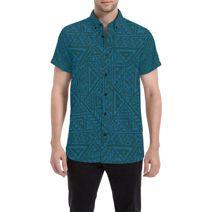 Maori Pattern Print Design 03 Men's Short Sleeve Button Up Shirt