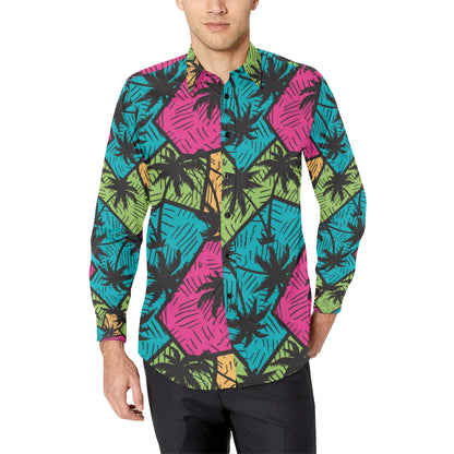 Palm Tree Pattern Print Design PT09 Men's Long Sleeve Shirt