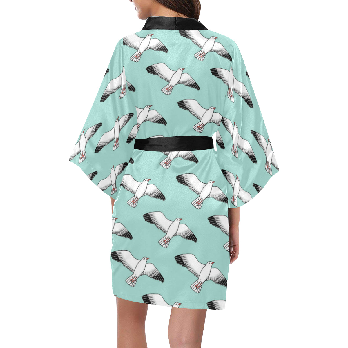 Pigeon Pattern Print Design 02 Women's Short Kimono