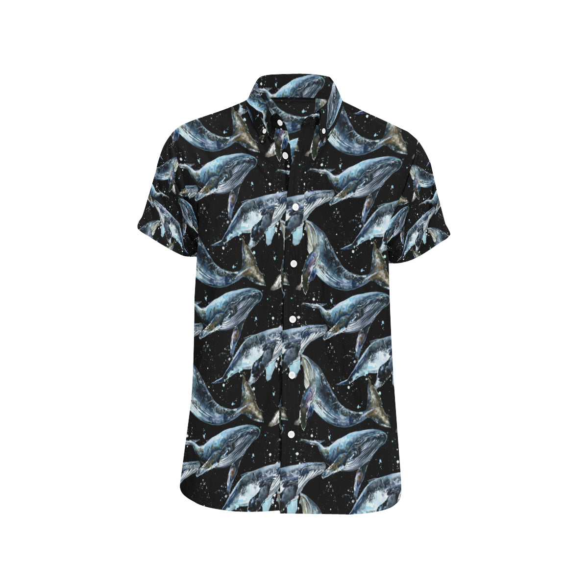Humpback Whale Pattern Print Design 01 Men's Short Sleeve Button Up Shirt
