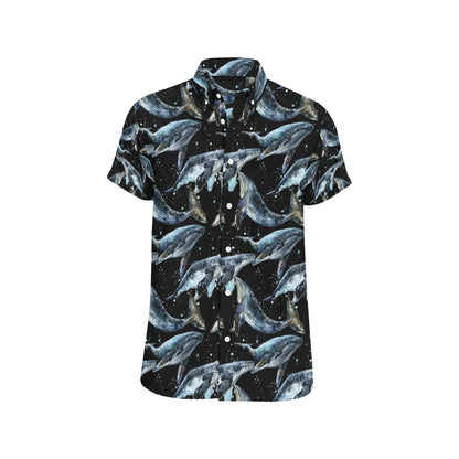 Humpback Whale Pattern Print Design 01 Men's Short Sleeve Button Up Shirt