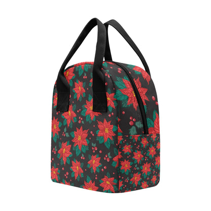 Poinsettia Pattern Print Design POT07 Insulated Lunch Bag