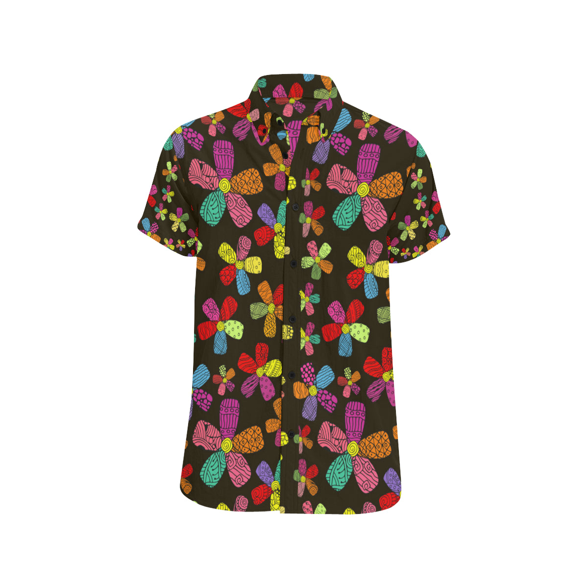 Flower Power Colorful Print Pattern Men's Short Sleeve Button Up Shirt