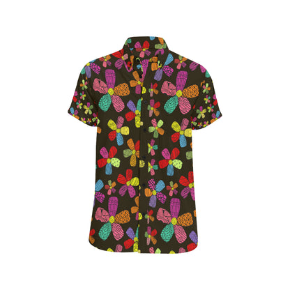 Flower Power Colorful Print Pattern Men's Short Sleeve Button Up Shirt