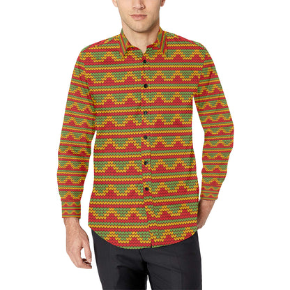 Rasta Reggae Color Print Men's Long Sleeve Shirt