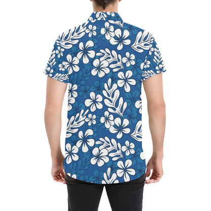 Plumeria Pattern Print Design PM015 Men's Short Sleeve Button Up Shirt