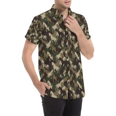 Horse Camo Themed Design Print Men's Short Sleeve Button Up Shirt