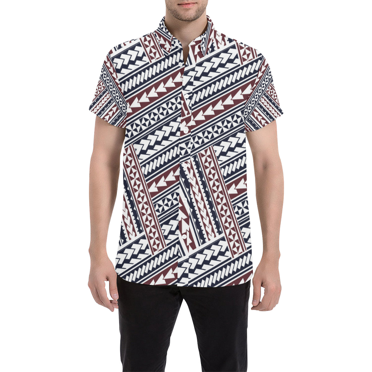 Polynesian Tribal line Men's Short Sleeve Button Up Shirt