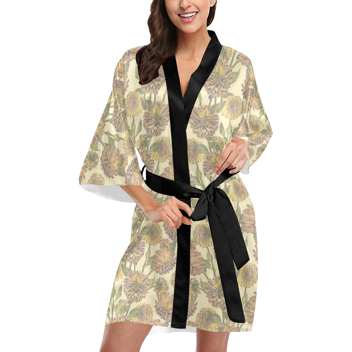 Dahlia Pattern Print Design DH09 Women's Short Kimono