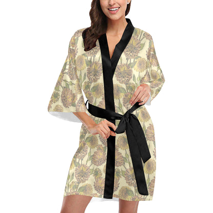 Dahlia Pattern Print Design DH09 Women's Short Kimono
