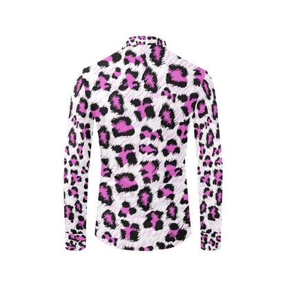 Leopard Pink Skin Print Men's Long Sleeve Shirt