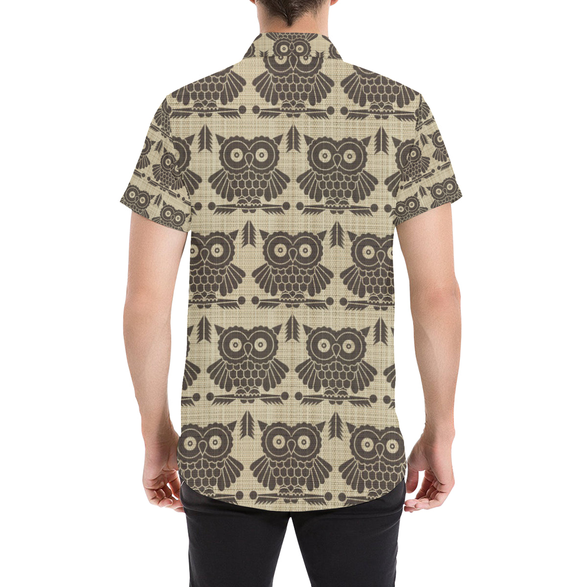 Owl Pattern Print Design A01 Men's Short Sleeve Button Up Shirt
