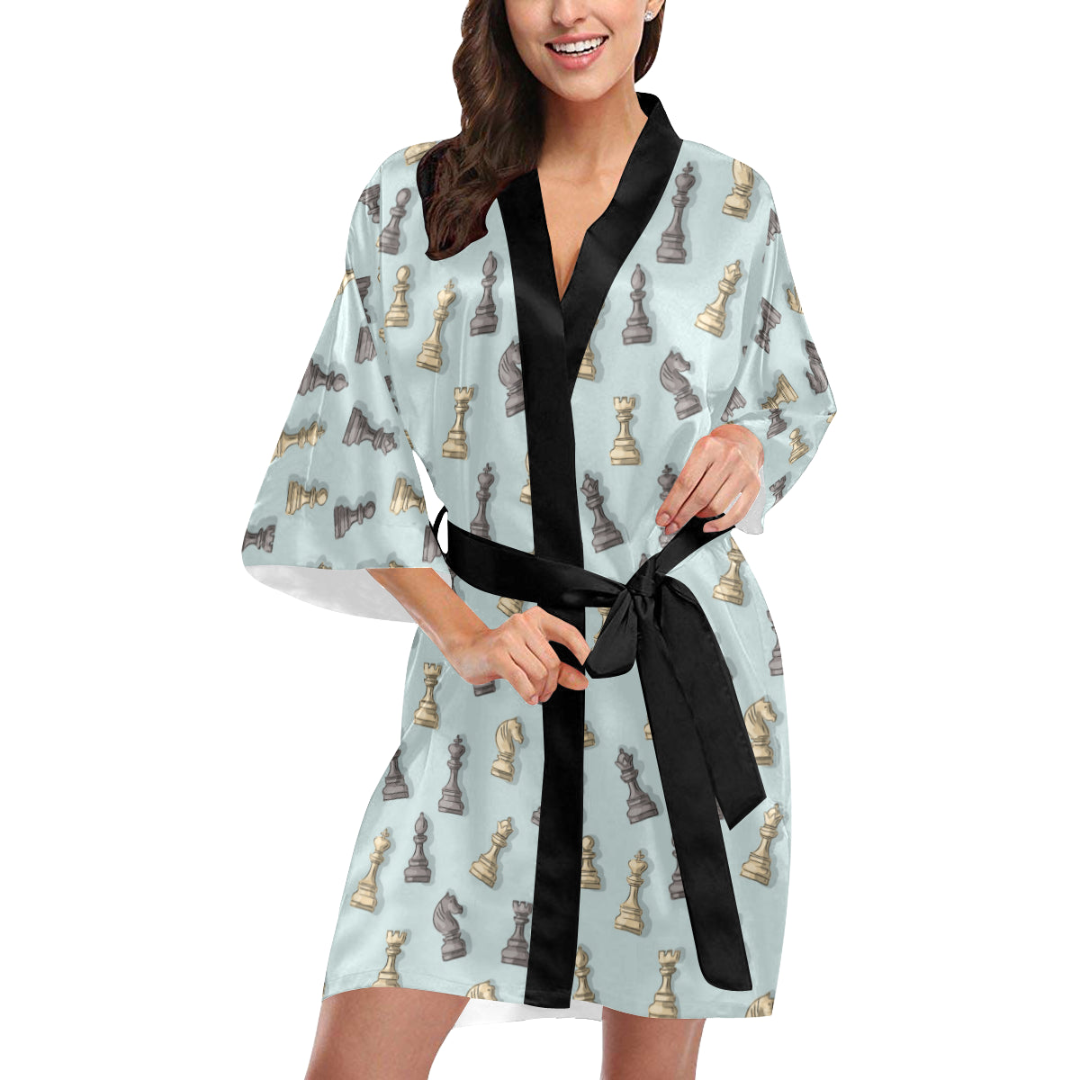 Chess Pattern Print Design 02 Women's Short Kimono