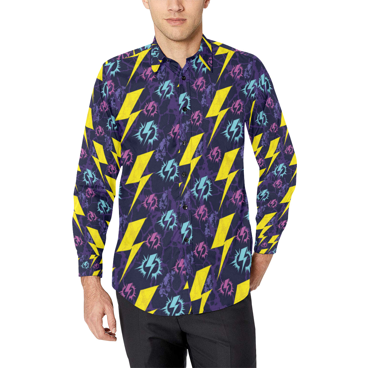 Lightning Thunder Pattern Print Design 01 Men's Long Sleeve Shirt