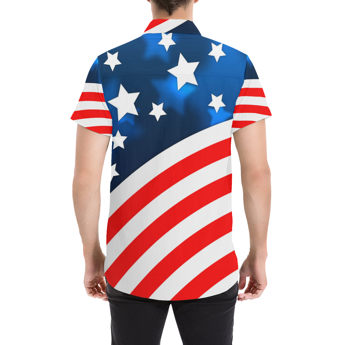 American flag Style Men's Short Sleeve Button Up Shirt