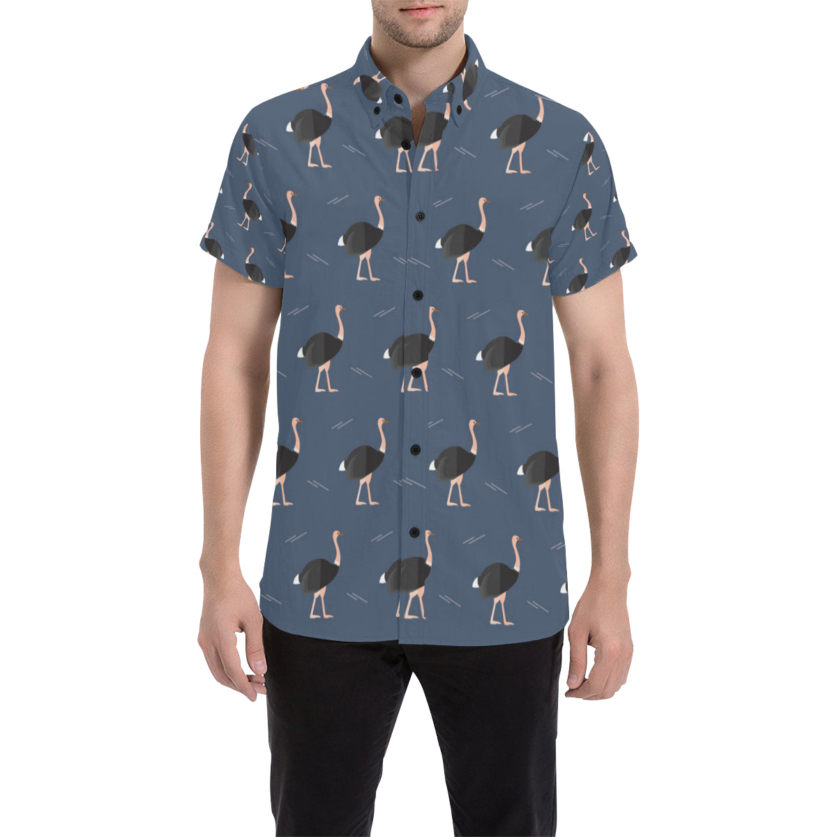 Ostrich Pattern Print Design 04 Men's Short Sleeve Button Up Shirt