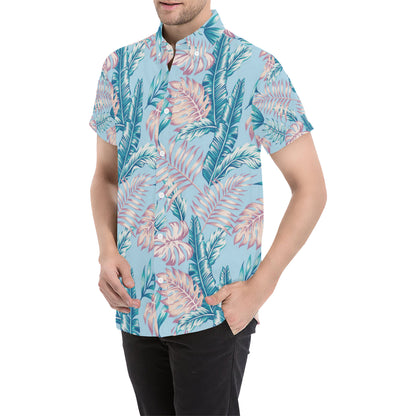 Tropical Flower Pattern Print Design TF01 Men's Short Sleeve Button Up Shirt