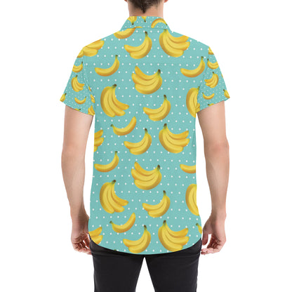 Banana Pattern Print Design BA02 Men's Short Sleeve Button Up Shirt