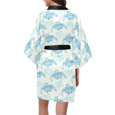 Sea Turtle Pattern Print Design T01 Women Kimono Robe