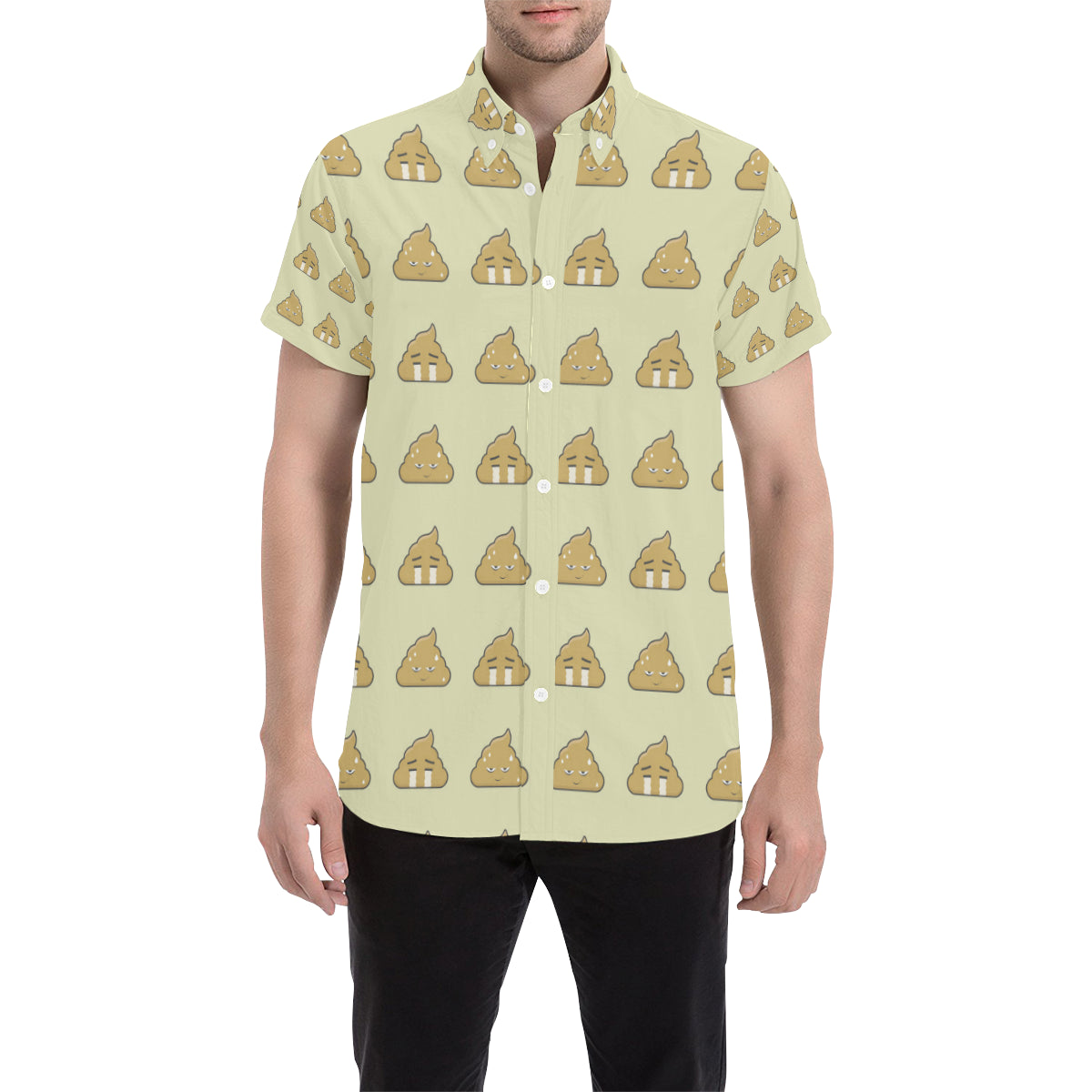 Poop Emoji Pattern Print Design A04 Men's Short Sleeve Button Up Shirt