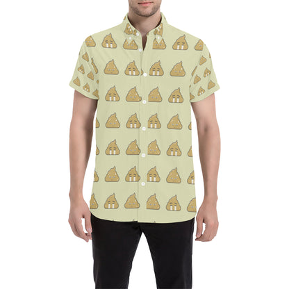 Poop Emoji Pattern Print Design A04 Men's Short Sleeve Button Up Shirt