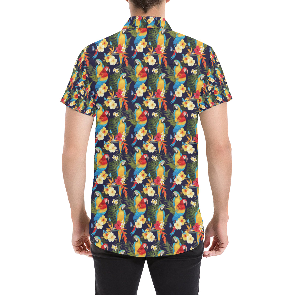 Parrot Themed Design Men's Short Sleeve Button Up Shirt