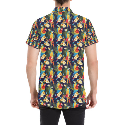 Parrot Themed Design Men's Short Sleeve Button Up Shirt