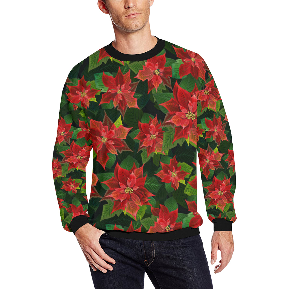 Poinsettia Pattern Print Design POT04 Men Long Sleeve Sweatshirt