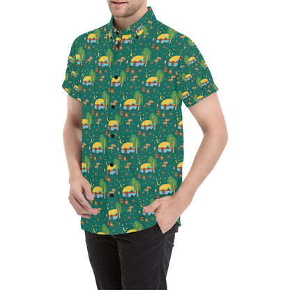 Camping Camper Pattern Print Design 06 Men's Short Sleeve Button Up Shirt
