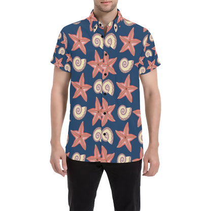 Starfish Pattern Print Design 03 Men's Short Sleeve Button Up Shirt
