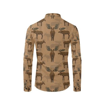 Moose Pattern Print Design 03 Men's Long Sleeve Shirt